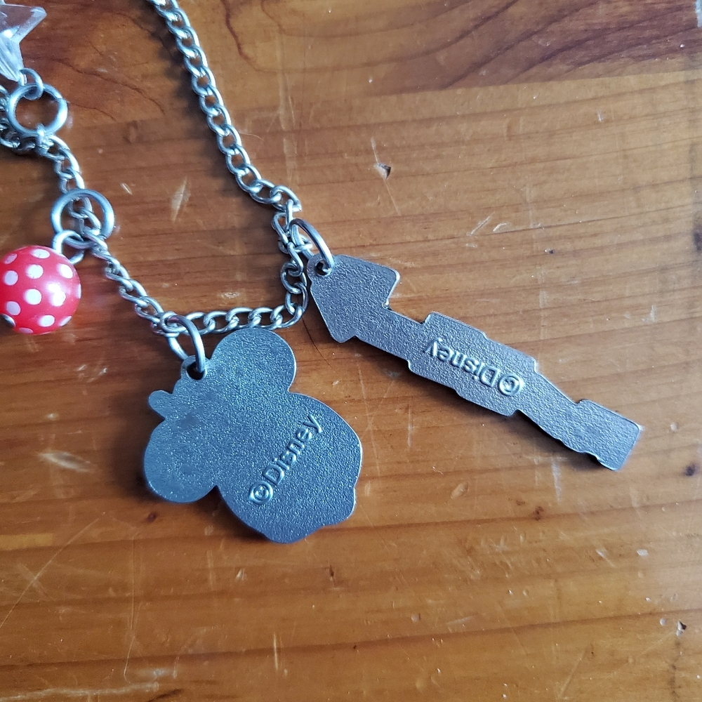 DISNEY Minnie Mouse silver charm necklace red white polka dot ball star glitter - Picture 5 of 7